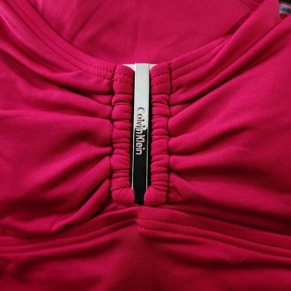 Calvin Klein One Piece Swimsuit Fuchsia Pink Halter Tie Neck Women’s Size 6 EUC - Picture 4 of 8